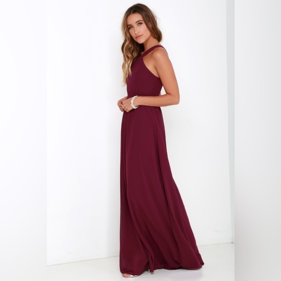 LULU'S Air Of Romance Burgundy Maxi Dress - mordernwear.com